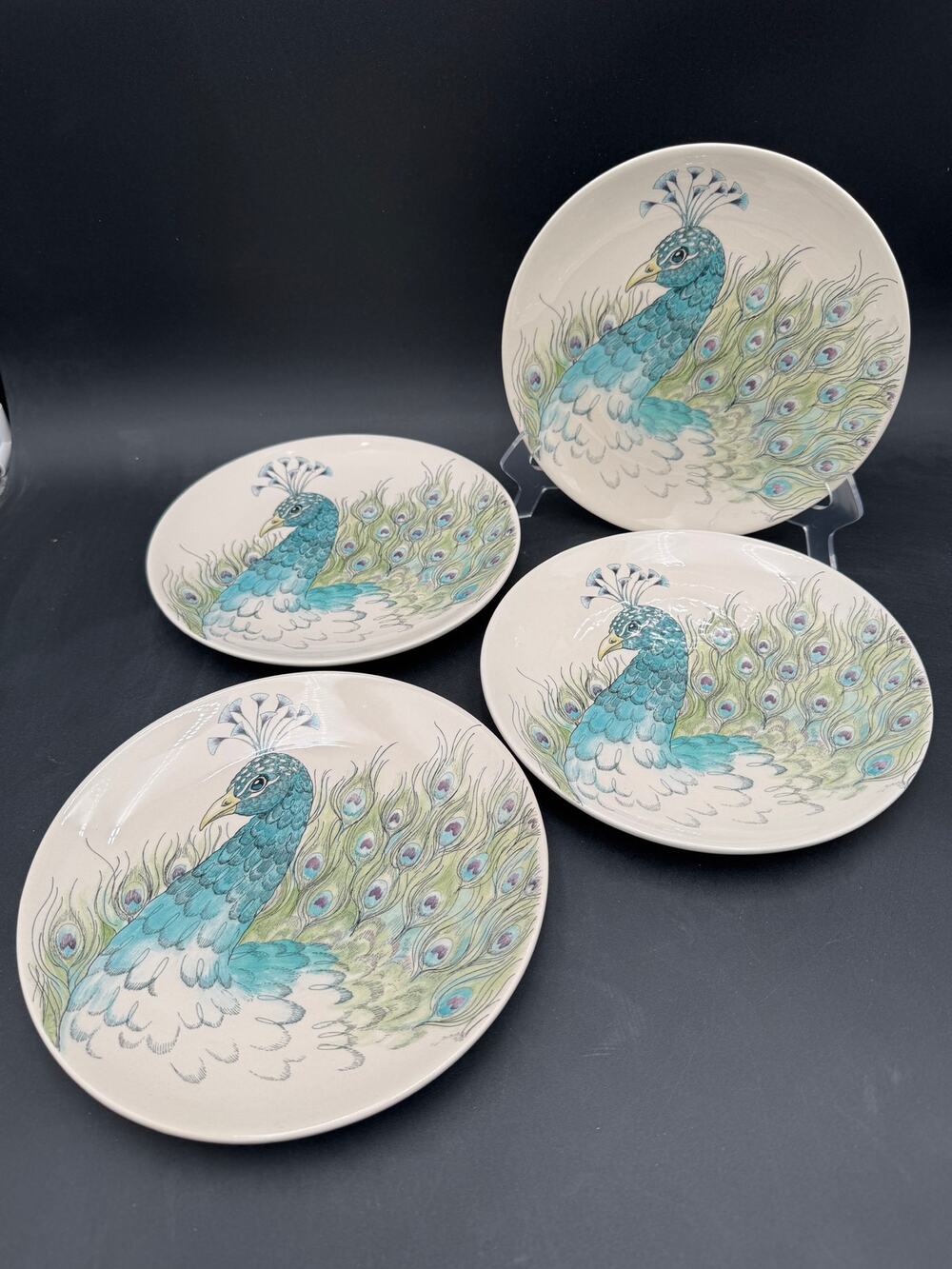 Set/4 Accent Salad Plates Edie Rose Home Peacock Collection 9 1/8"  Brand New